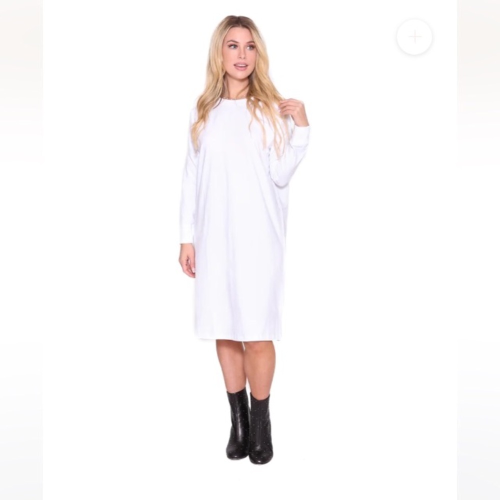 White Cotton Long Sleeve T Dress | WUKOgals